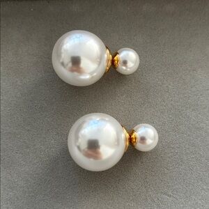 Creamy Swarovski Crystal Double Pearl Earrings
